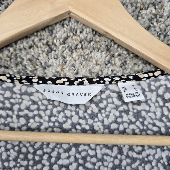 Susan Graver Top Womens Medium Black Printed Liquid Knit Square Neck Blouse - Picture 6 of 7